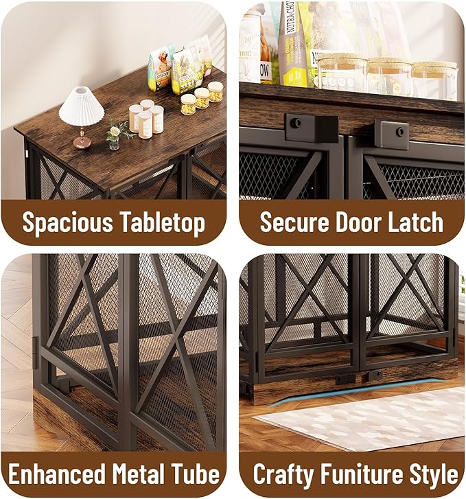 COZPAW Large Dog Crate Furniture - 48 inch Heavy Duty Dog Kennel Indoor for XLarge Breed with Double Doors, Wooden Dog Cage XL Modern Decorative End Table Pet House (Brown)
