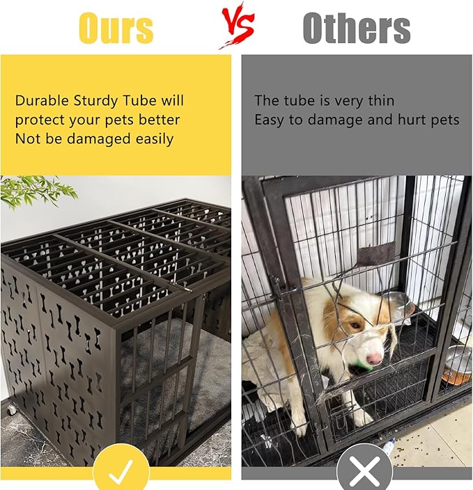 LEMBERI 48 inch Indestructible Heavy Duty Dog Crate with Cushion, High Anxiety Extra Large Dog Cage for Large Dogs, XL Steel Escape Proof Dog Kennel with Locking Wheels