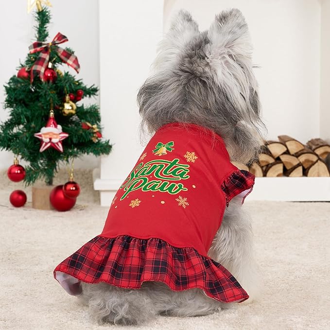 XPUDAC 4 Pack Christmas Dog Dress Plaid Puppy Clothes for Small Dogs Girl Cute Pet Outfit Doggy Apparel Cat Holiday Party Costume, Red, Green, M