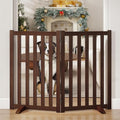 30" Height Tall Freestanding Pet Gate, Solid Wood Folding Safety Fence Wooden Dog Gate with 2 PCs Support Feet Ideal for Stairs, Doorways, Halls, Kitchens, Heavy Duty Gates, 2 Panels, Walnut