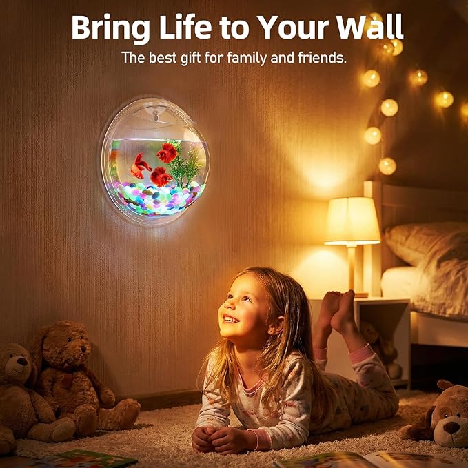iplusmile Wall Mounted Fish Bowl - 9 Inch Round Acrylic Betta Fish Tank, Hanging Bubble Vase for Plant Propagation & Home Office Wall Decorations