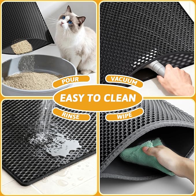 Pieviev 2 Packs Cat Litter Mat Double Layer Waterproof Urine Proof Trapping Mat (24"X15", Black)