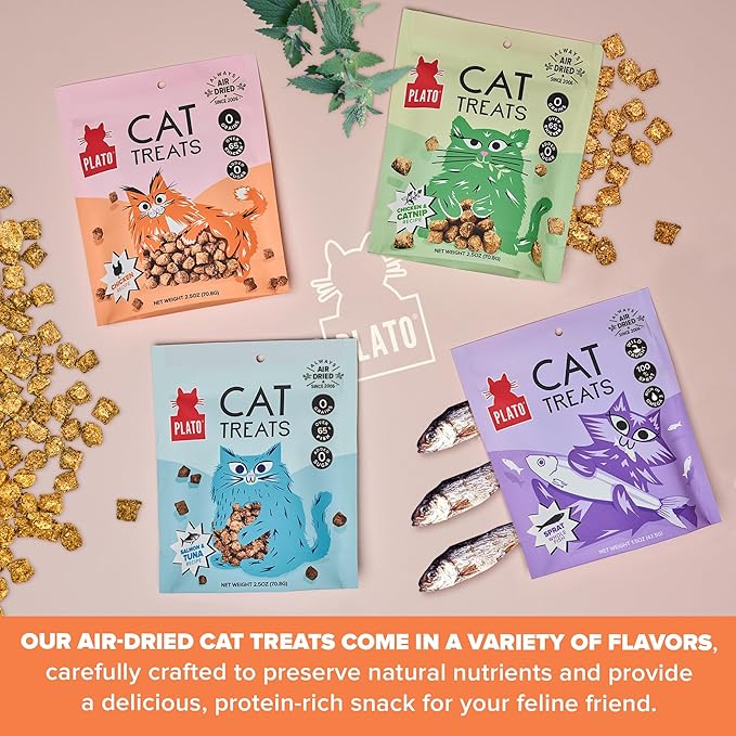 Plato Pet Treats Cat Treats - Single Ingredient, Healthy Chicken Treats for Indoor Cats - Air Dried - 2.5 oz