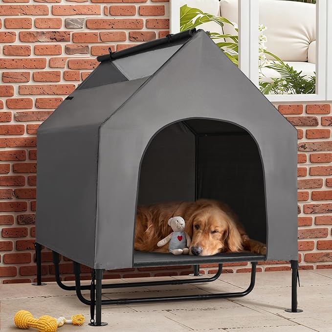 Erinnyees 48" Dog House, 2-in-1 Elevated Dog Bed with Removable Canopy, Waterproof Oxford Fabric, Indoor Outdoor Pet Shelter