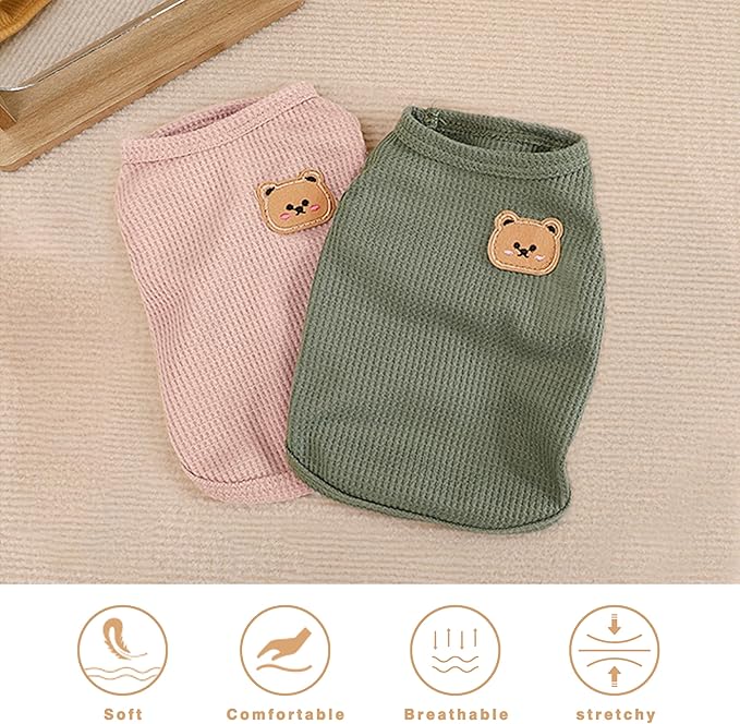 Waffle Knit Cat & Dog T Shirt for Small Dogs, Stretchable Puppy Shirt for Sphynx Cats & Small Breeds, Pet Clothes | Breathable Summer/Winter Apparel for Newborn(2PCS Medium)