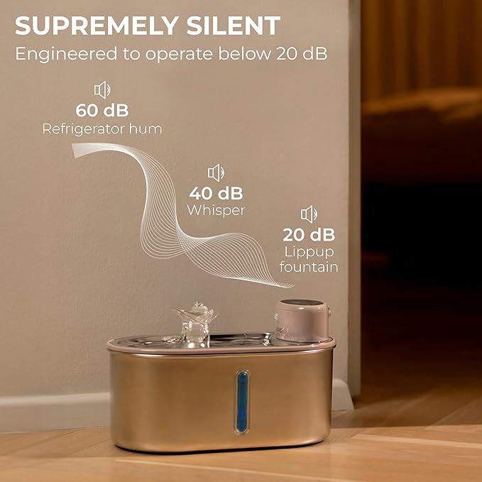 Wireless Cat Water Fountain Stainless Steel 108oz/3.2L, Cordless, Battery Operated Cat Fountain (Last up to 50 Days), Ultra Quiet, 2 Flow Modes, Multi-Filtration, BPA Free, Includes 2 Filters - Creamy