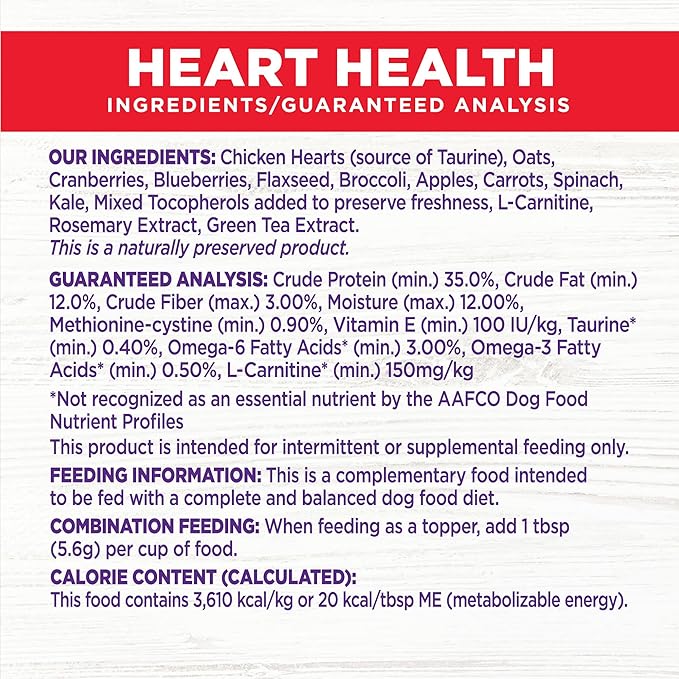 Wellness Bowl Boosters, Dog Food Topper for Small, Medium, & Large Breeds, Grain Free, Natural, Freeze Dried, Heart Health Chicken, 4 Ounce Bag (Pack of 1)
