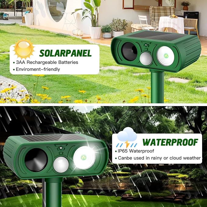 Animal Deterrent Devices Outdoor, Solar Animal Repeller with Motion Sensor Animal Repeller to Repel Cat, Deer, Squirrel, Rabbit, Dog, Skunk (Green - 4 Pack)
