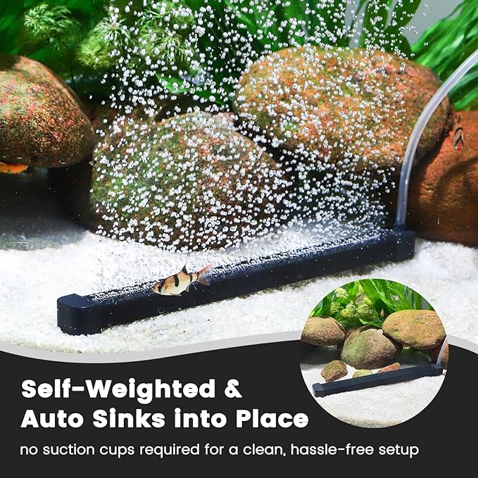 hygger Weighted Nano Mist Bubble Wall Bar, 15.7" Self-Sinking ABS Air Stone Strip with Gentle Oxygen Diffuser for Freshwater & Marine Aquarium, Hydroponics