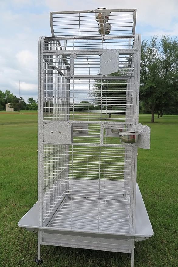 Extra Large Wrought Iron Open/Close Play Top Bird Parrot Cage, Include Metal Seed Guard Solid Metal Feeder Nest Doors Overall Dimensions: 35.25" Wx29.5"x62"H(with Seed Skirt)