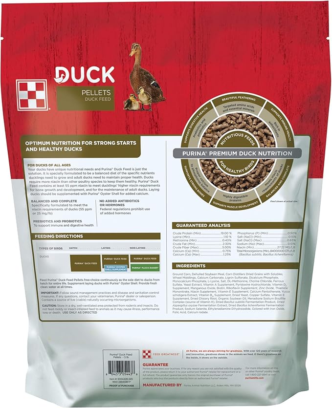 Purina | Nutritionally Complete Duck Feed for All Life-Stages | 5 Pound (5 lb.) Bag