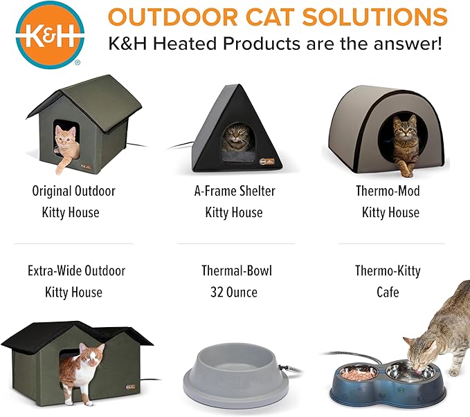 K&H Pet Products Heated Outdoor Cat House for Outside Pets in Winter, Weatherproof Outdoor House for Ferals, Insulated Kitty Shelter, 2 Doors, Waterproof Heated Cat Bed, Safety Listed - Camo 20W