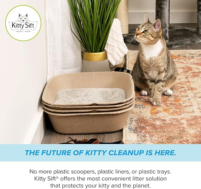 Kitty Sift (Set of 2 Litter Boxes & 1 Sifting Liner) Disposable Sifting Cat Litter Box Jumbo, 3 Count, Durable and Portable for Travel with Odor Control