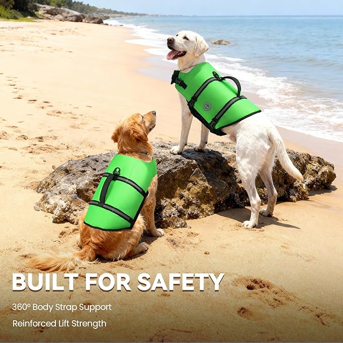 VIVAGLORY Rip Stop Dog Life Vest, Swimming Vest with Handle, Buoyancy for Doggy Puppy, Dog Life Jacket for Swimming & Boating, XS, Bright Green