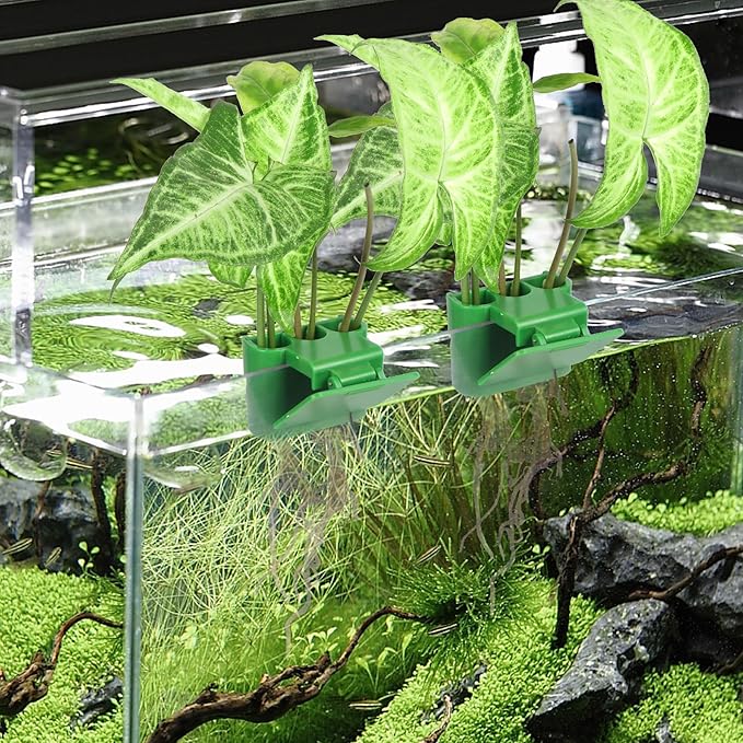 3 Holes Upgraded Aquatic Plant Cup Aquarium Plant Holder for Tank,Aquascape Accessories Decorations- Green 4 Pcs