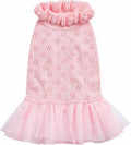 Blueberry Pet My Cutie Princess Ruffle Collar Dog Sweater Dress with Layered Tulle, Pink, Back Length 16", Fall Winter Clothes for Girl Dogs