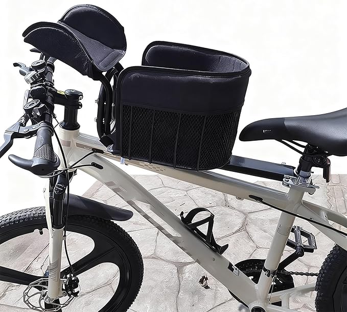 Dog Bicycle Seat Carrier – Sturdy Metal Basket with Soft Cushion, Handlebar/Top-Tube Mount, Dual Safety Tethers, Travel Pet Bike Basket for Small Dogs & Cats