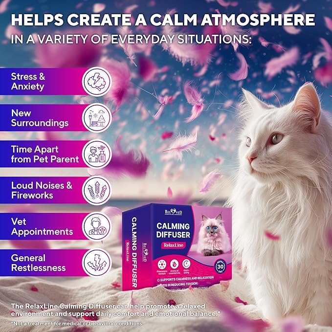 Beloved Pets Cat Calming Diffuser & Pet Anti Anxiety Products - Feline Calm Pheromones Plug in & Cats Stress Relief Comfort Helps with Pee, New Zone, Aggression