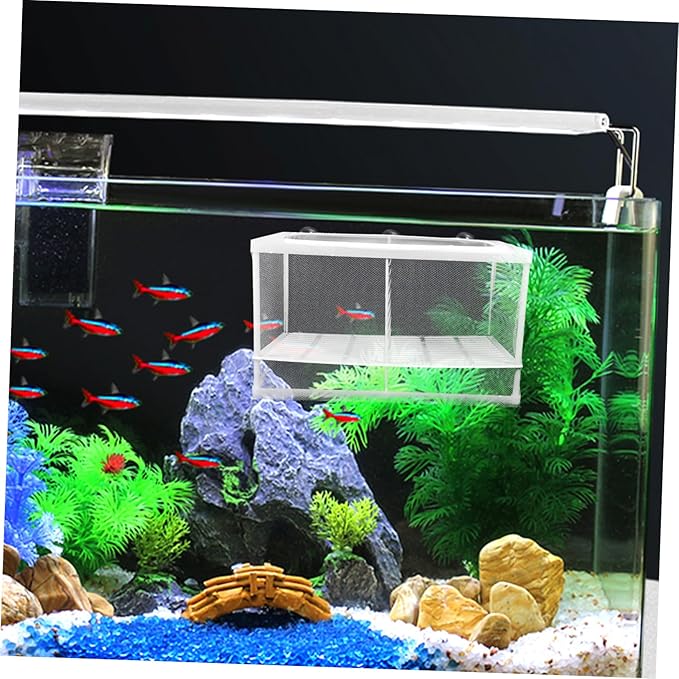 2Pcs Fish Tank Breeding Box with Suction Cup Aquarium Isolation Net and Partition Large Capacity Fish Hatchery Incubator for Separating Fish and Improving Survival Rate