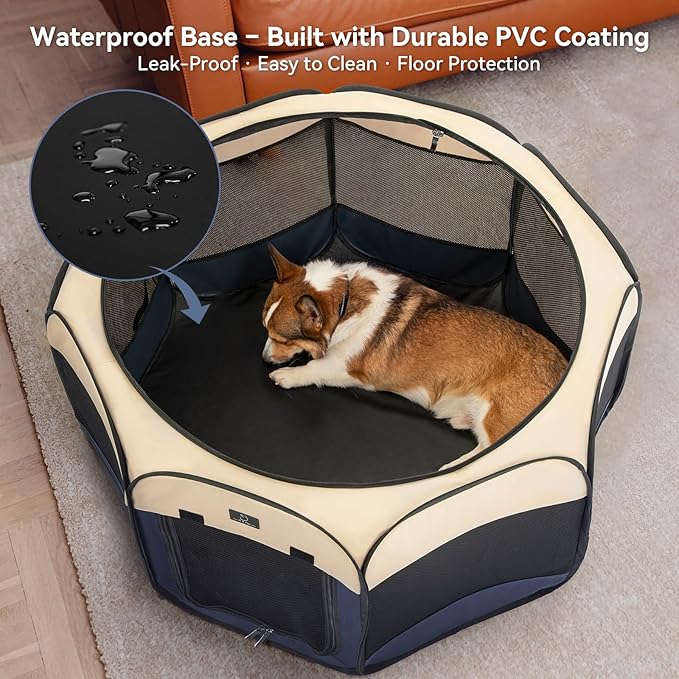 Portable Indoor Dog Playpen for Small Dogs & Puppies by A 4 Pet – 50.39" Pop-Up Soft Puppy Playpens with Bowl, Waterproof Floor, Calm Safe Space for Home, Travel & Daily Use