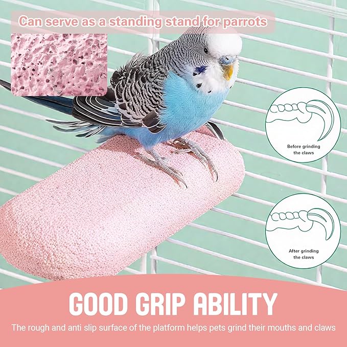 4PCS Bird Beak Grinding Stone,Parrot Cage Perch Stand Platform Foot Claws Trimmer Chewing Toys,Washable Cage Furniture for Small Medium Bird,Budgies, Parakeets, Cockatiels, Conures(Pumice)