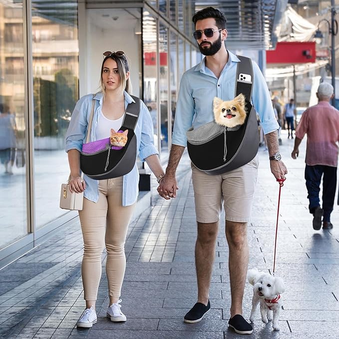 Pawaboo Dog Sling Carrier, Hand Free Breathable Mesh Bag for Puppy Cat, Drawstring Dog Papoose with Adjustable Strap and Pocket, Crossbody Satchel Dogs Purse for Outdoor Travel, M, Deep Purple