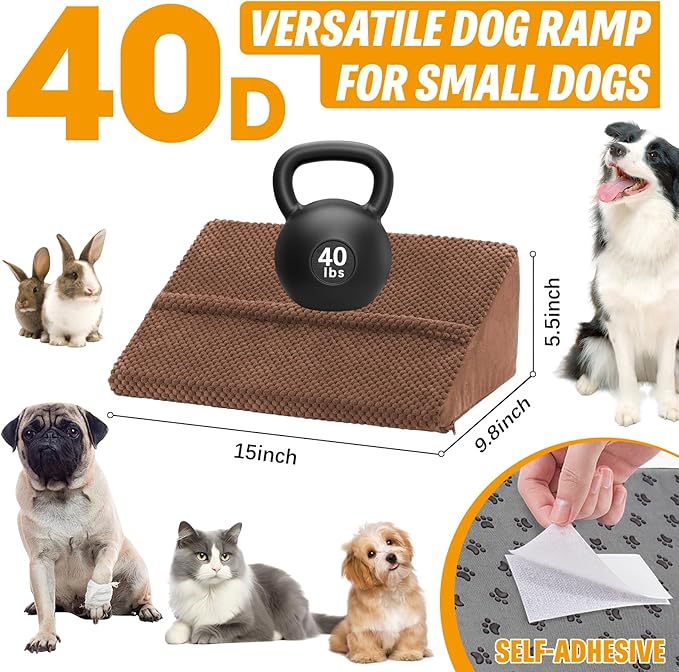 40D Density Foam Dog Ramp with Anti-Slip Bump for Stairs Suits for Small Dogs Cats, Pet Ramp Steps Stairs for Staircase Indoor with Self-Sticky Pads to Fix(6Pack, Brown)