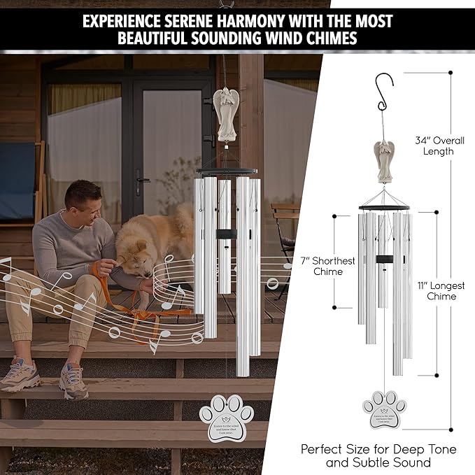 Dog Memorial Gifts for Loss of Dog - 34" Pet Memorial Wind Chimes, in Memory Sympathy Gift, Remembrance Bereavement, Passing Away Rainbow Bridge Windchime