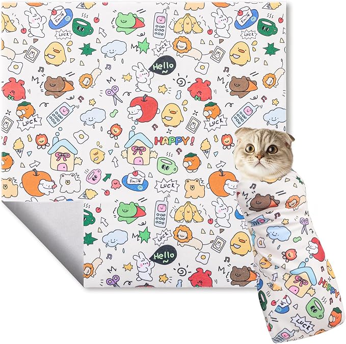 27.6In Self-Adhesive Cat Grooming Wrap, Anti-Escape Cat Restraint for Nail Clipping, Cat Swaddle Wrapping Cloth for Pet Cleaning & Beauty, for Cats up to 15lbs, Cat Gifts