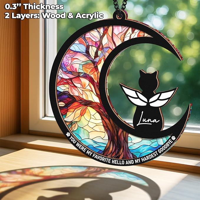 6" DIY Cat Memorial Suncatcher – 4-in-1 Cat Memorial Gifts for Loss of Cats, Pet Remembrance Gifts | Loss of Cats Sympathy Gift with Ornament, Keychain & Sympathy Card PS191