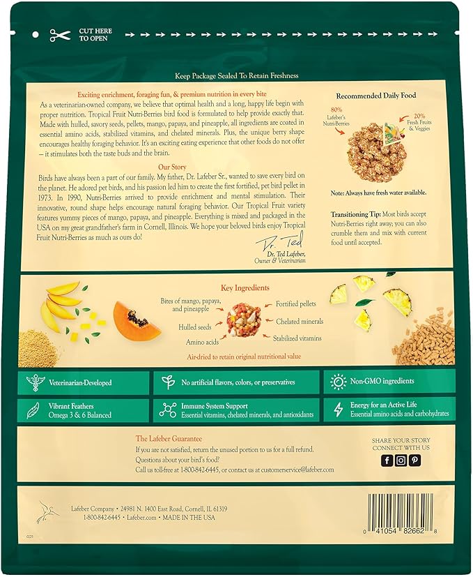 LAFEBER'S Tropical Fruit Nutri-Berries Pet Bird Food, Made with Non-GMO and Human-Grade Ingredients, for Macaws and Cockatoos, 3 lb