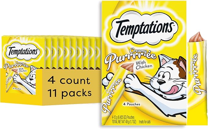 Temptations Creamy Puree Squeezable Lickable Cat Treats, Wet Cat Treats with Chicken, 0.42 oz. Tubes, 4 Count, Pack of 11 (44 Total)