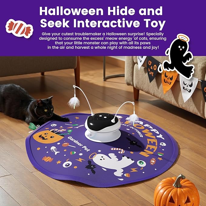 Gardner Pet Cat Laser Toys,USB Chargeable 5 in1 Hide and Seek Automatic Interactive Toy,Moving LED Red Dot&Ambush Feather Play,Track Balls,Kitten Exercise Toy for Indoor Cats 24 Inch Cover,Purple