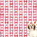 Tondiamo 100 Pieces Pink Valentine Dog Hair Bows with Rubber Bands Red Purple Rhinestone Puppy Grooming Topknot Bow Candy Tree Santa Reindeer Pet Hair Accessories for Small Girl