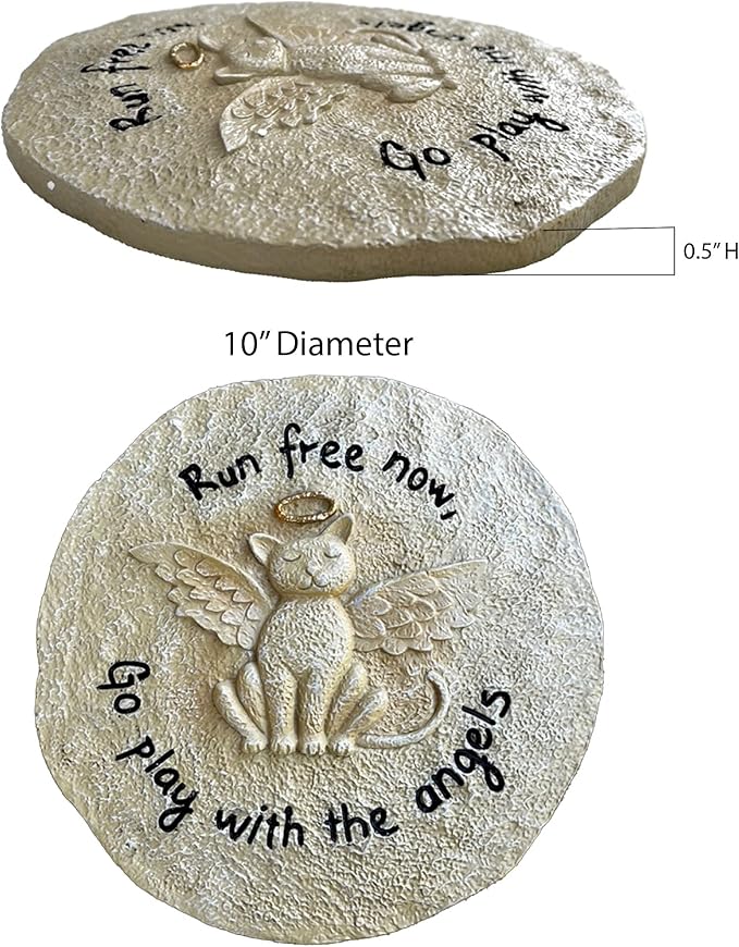 Lily's Home Pet Memorial Stone - Cat or Dog Grave Marker - Durable Waterproof Garden Memorial Stone for Indoor and Outdoor Use - Sympathy Gift for Pet Loss - Kitty Angel