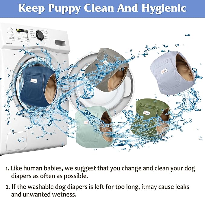 5 Pack Dog Diapers Male Reusable, Premium Belly Bands for Male Dogs, High Absorbing Dog Pee Wraps for Doggie in Incontinence or Excitable Urination and Training Green L