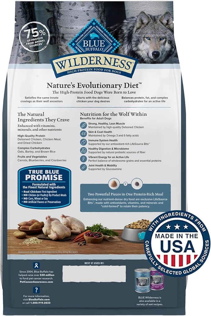 Blue Buffalo Wilderness Natural High-Protein Dry Food for Adult Dogs, Chicken Recipe, 28-lb. Bag