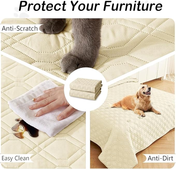 hyha Waterproof Dog Bed Blanket, Soft Pet Blankets, Waterproof Couch Cover for Dogs, Reversible Sofa Covers Washable for Furniture (40x70 Inch, Beige/Beige)