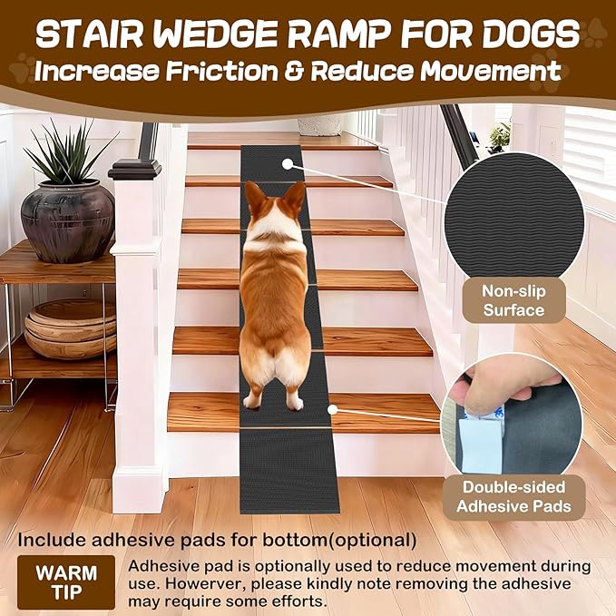 Dog Wedge Ramp for Stairs/Staircases, Portable & Lightweight Pet Ramp with Non-Slip Surface for Small Size Dogs Cats, Low Angled Dog Ramp for Elderly & Injured Pets (100LBS Capacity, 6Packs)