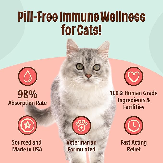Licks Pill-Free Cat Immunity - Immune Support Cat Supplies - Respiratory Supplements - Health Supplies - Gel Packets - 30 Use