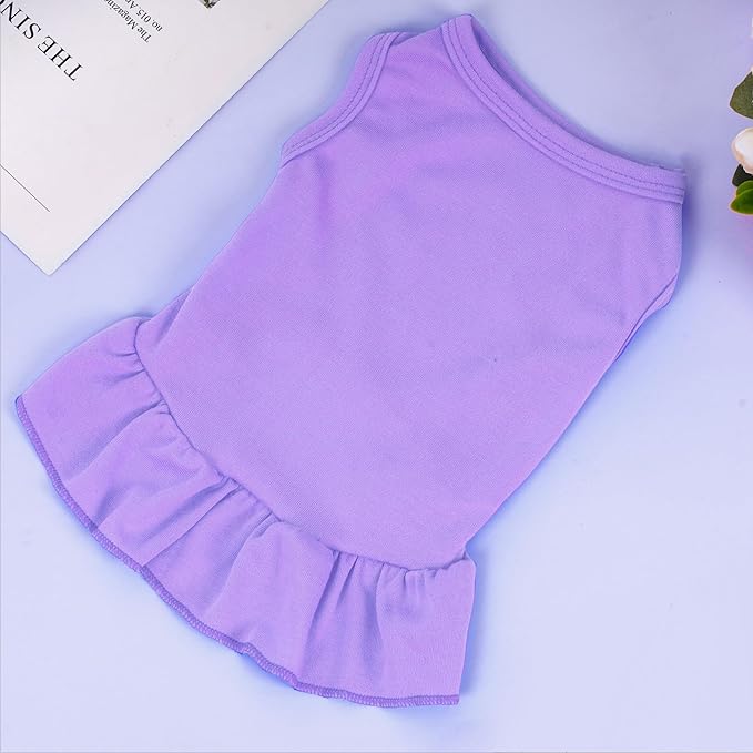 Dog Dresses Cat Skirt Solid Color Dog Clothes Summer Sleeveless Puppy Girl Clothes for Small Pet Dogs Cats (Light Purple, Medium)