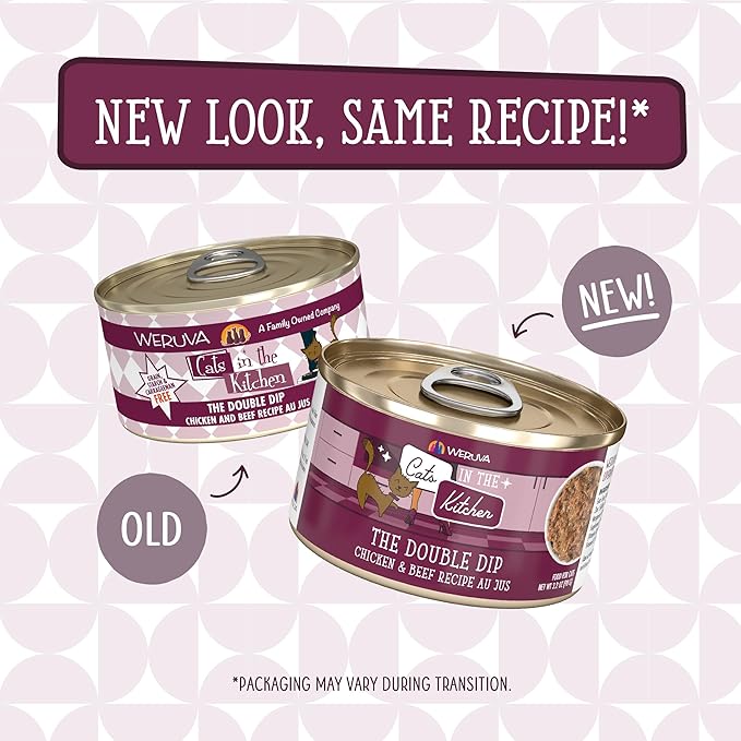 Weruva Cats in The Kitchen, The Double Dip with Chicken & Beef Au Jus Cat Food, 3.2oz Can (Pack of 24)