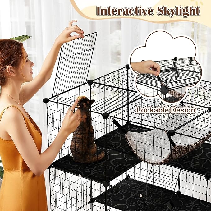 Tangkula Cat Cages Indoor, 56" Large 4-Tier Cat Enclosure with Skylight, Hammock, 3 Ladders, Detachable Metal Wire Kennel with 4 Lockable Doors, DIY Cat Crate & Pet Playpen Catio for 1-4 Cats