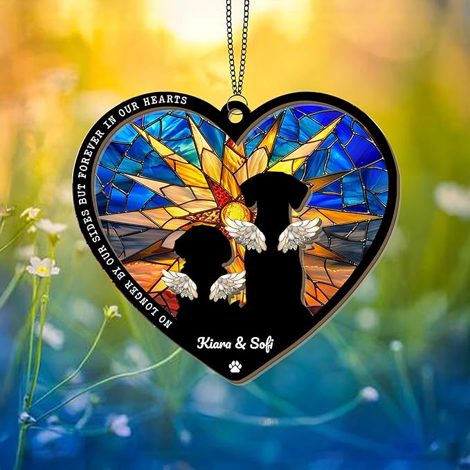 Personalized Dog Memorial Suncatcher – Custom Suncatcher with Name & Breed for Up to 3 Pets, Pet Loss Sympathy Gift, Memorial Keepsake for Dog Lovers