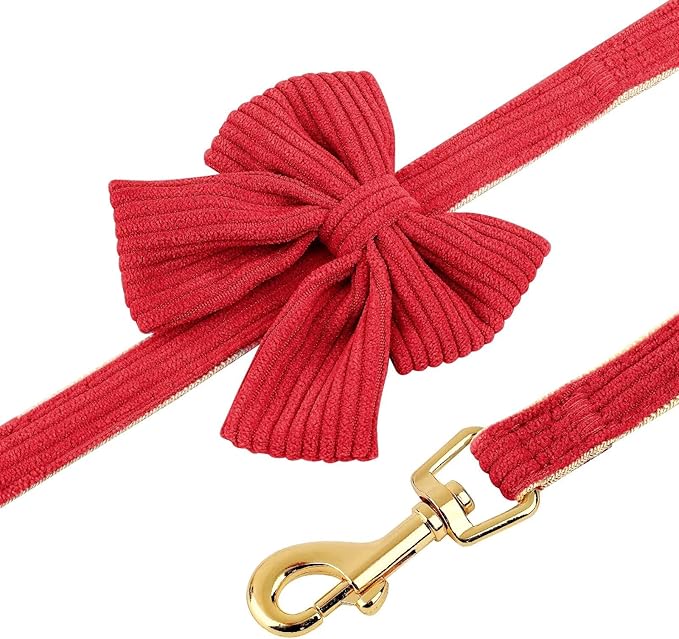 Didog Cute Small Dog Harness Collar and Leash Set with Bowtie, Breathable Soft Mesh Padded Puppy Harness, Christmas Dog Harness for for Parties, Holiday Gatherings & Gifts, Red, M