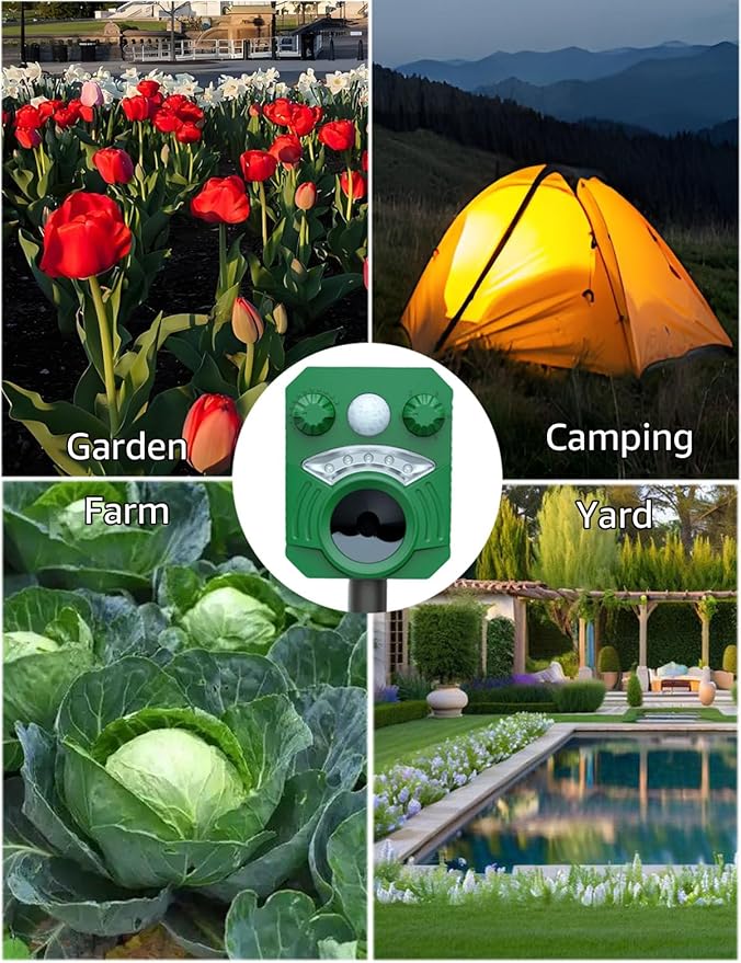 Ultrasonic Repellers Devices with Motion Sensor,Outdoor Repellent Cat Deer Squirrel Raccoon Deterrent Rabbit Coyote Skunk Armadillo Animal Scare Pest Control