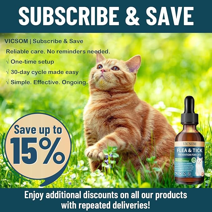 Natural Flea and Tick Prevention for Cats, Herbal Cat Flea and Tick Treatment Support Drops Flea Support with Prebiotics Probiotics for Cats Kitten - Ideal for Sensitive Cat - Salmon Flavor
