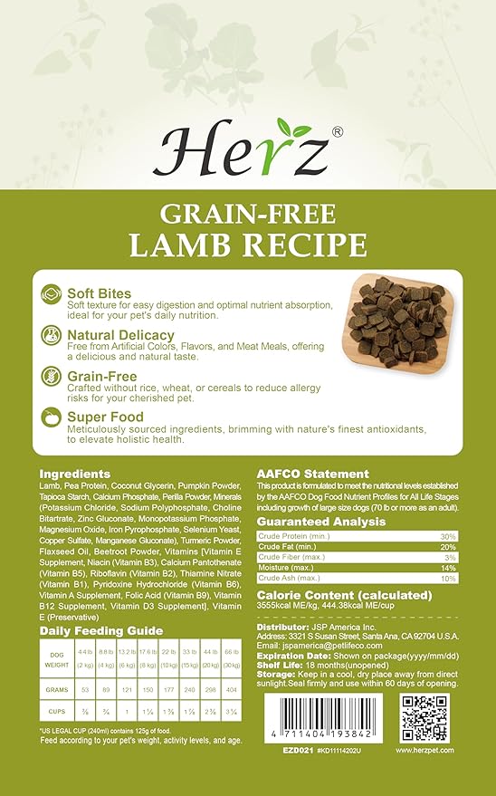Herz Air-Dried Dog Food – Australian Lamb Recipe 2 lb, Single Pure-Meat, Grain Free, All Natural, High Protein, Limited Ingredients
