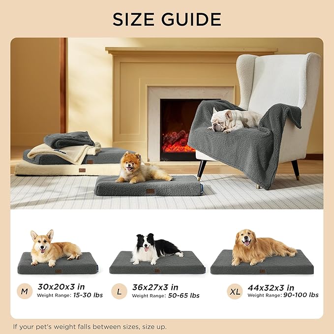 Bedsure Self Warming Dog Beds Large Sized Dog - Comfy Puppy Beds with Removable Washable Cover, Orthopedic Egg Crate Foam Pet Mat, Suitable for Pet Up to 65 lbs