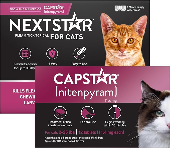 CAPSTAR Flea Treatment for Cats 2-25 lbs (12 Doses) + NEXTSTAR Flea and Tick Prevention for Cats Over 3.5 lbs (6 Doses) Bundle